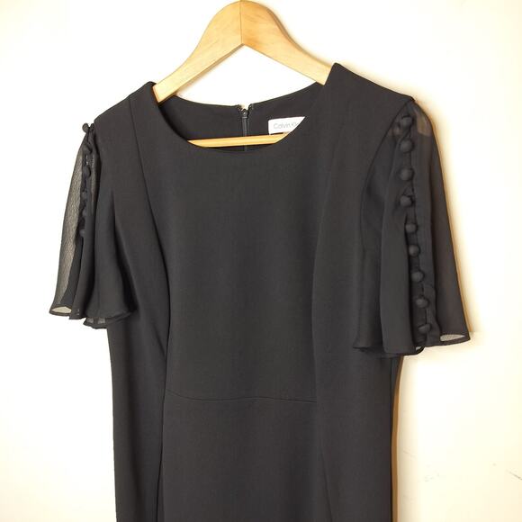 Calvin Klein Black Chiffon Sleeve Dress Sheath - Picture 5 of 11
